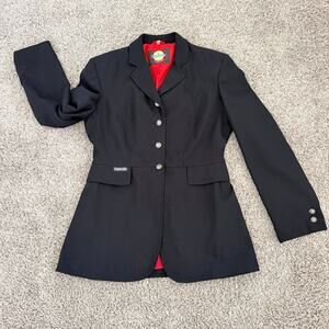 Caparello Collection Equestrian Riding Jacket Black Red Lining Pockets Women 38